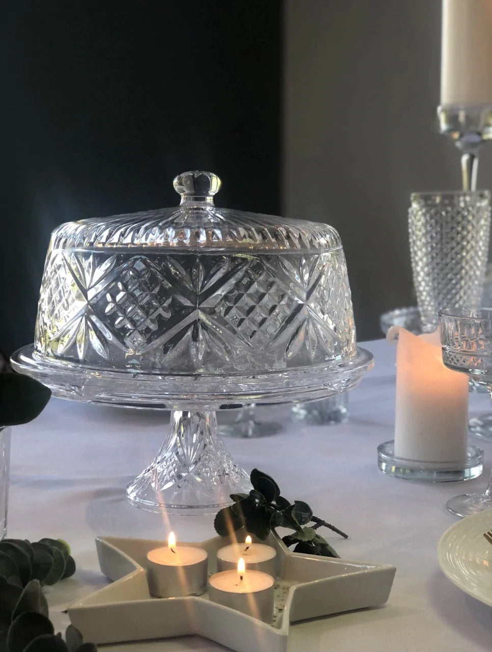 Cut Glass Cake Stand and Dome